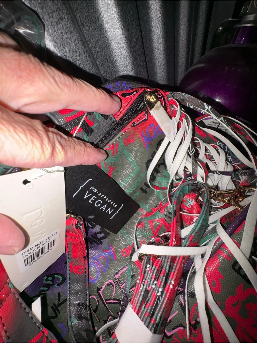SOLD……Le Miel Red Graffiti Fringe Laptop Tote